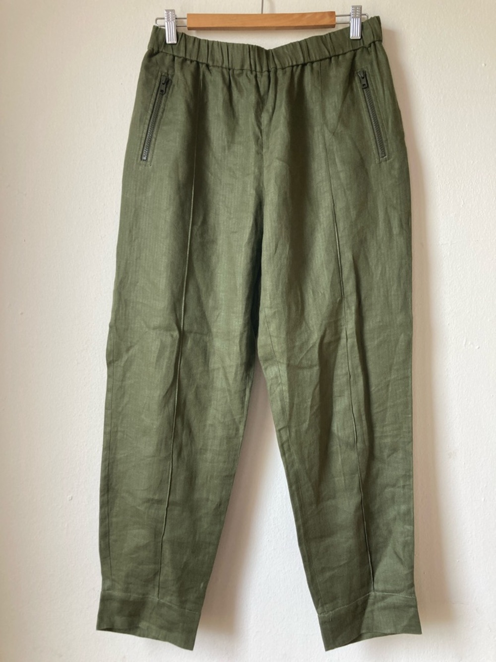 J. CREW Linen Herringbone Pintuck Casual Pants Olive Green Size 10T